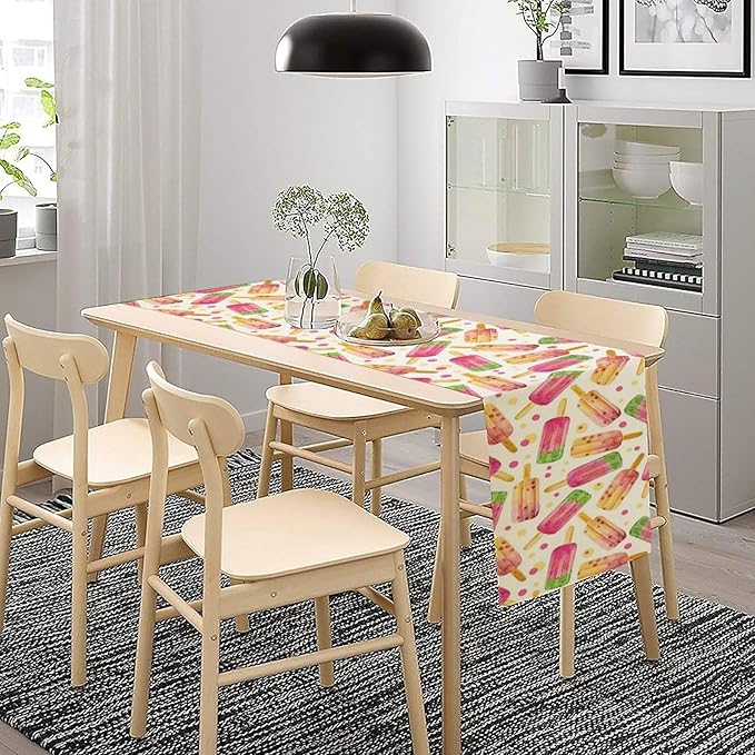 Ice Cream Popsicles Table Runner, Watercolor Summer Seasonal Fruit Peach Kiwi - Image 3