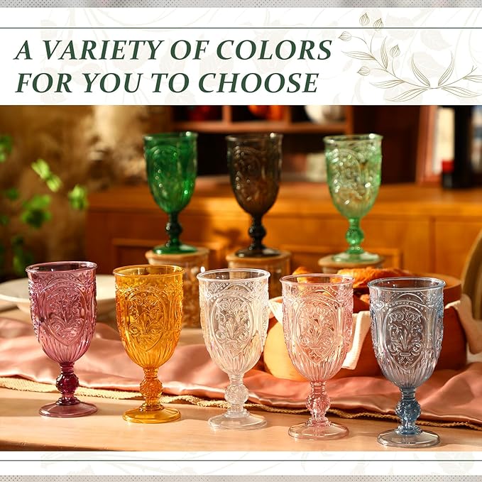 18 Pack Plastic Goblets 10oz Upgrade Vintage Water Goblet Plastic Wine Glasses - Image 3