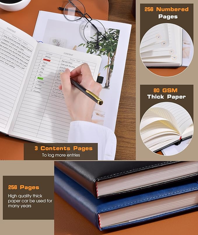 Lined Journal Notebook for Women Men, 256 Numbered Pages Hardcover Leather - Image 4