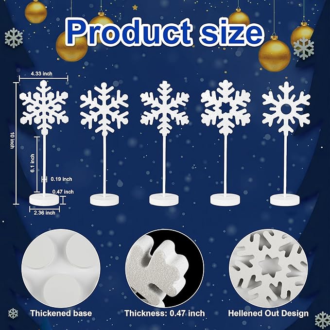 5 Pcs Wooden Christmas Snowflake Sign Winter White Glitter Snowflake - Image 2