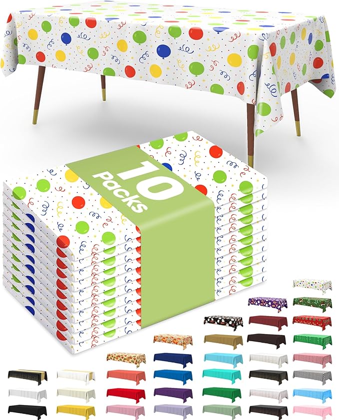 Pureegg Plastic Table Cloth Disposable 10 Pack, 54 x 108 Inch Table Cloths by Pureegg