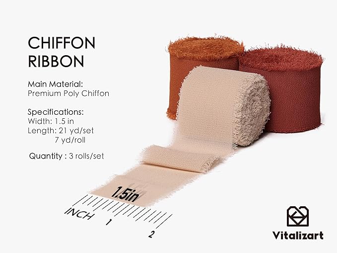 Vitalizart Fall Handmade Chiffon Silk Ribbon Fringe 1.5" x 21 Yd Terracotta - Image 2