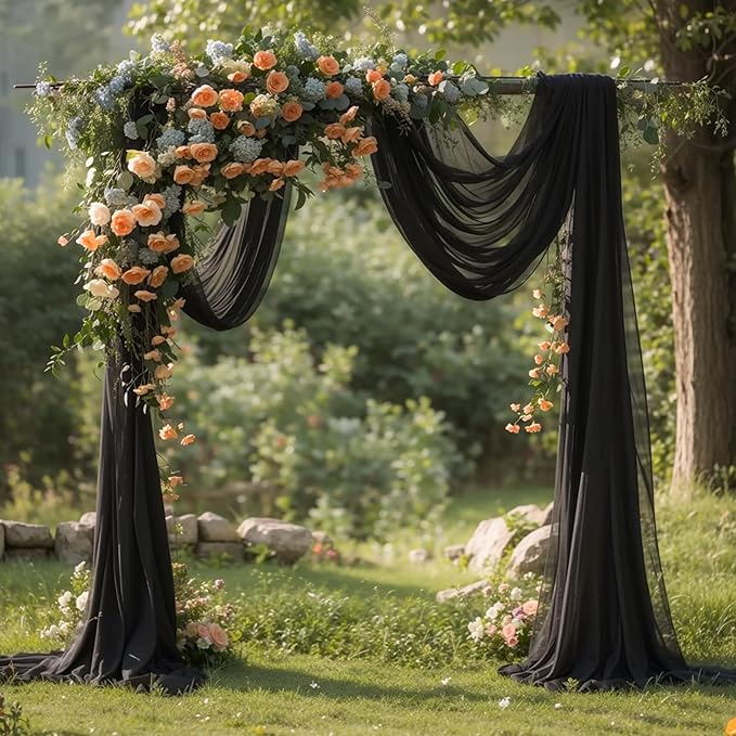 Black Wedding Arch Draping Fabric 2 Panels 19 FT Arch Drapes Sheer Backdrop by Partisky