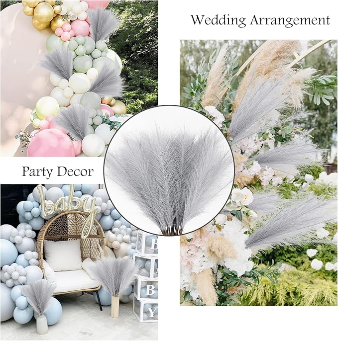 50pcs Faux Pampas Grass Grey, 21.6" Short Artificial Pompous Grass Floral Fake - Image 3