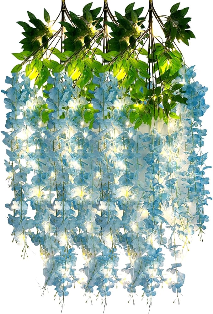 12 Pack Lake Blue Wisteria Hanging Flowers Garland by Luerbi