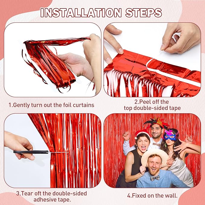 Red Tinsel Backdrop, Engagement Wedding Photo Backdrop Party Decorations - Image 7