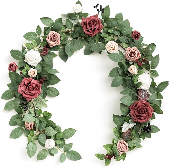 Ling's moment 5FT Artificial Flower Garland Fake Rose Eucalyptus Garland Arch by LingsMoment