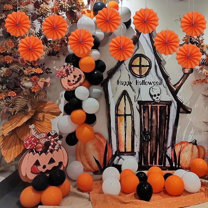 Orange Birthday Party Decorations, DIY Orange Paper Fans Hanging Decoration - Image 4