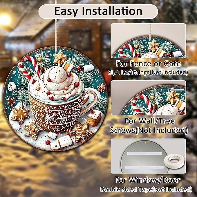 Round Christmas Signs Hot Cocoa Bar Metal Tin Sign Christmas Decor - Image 3