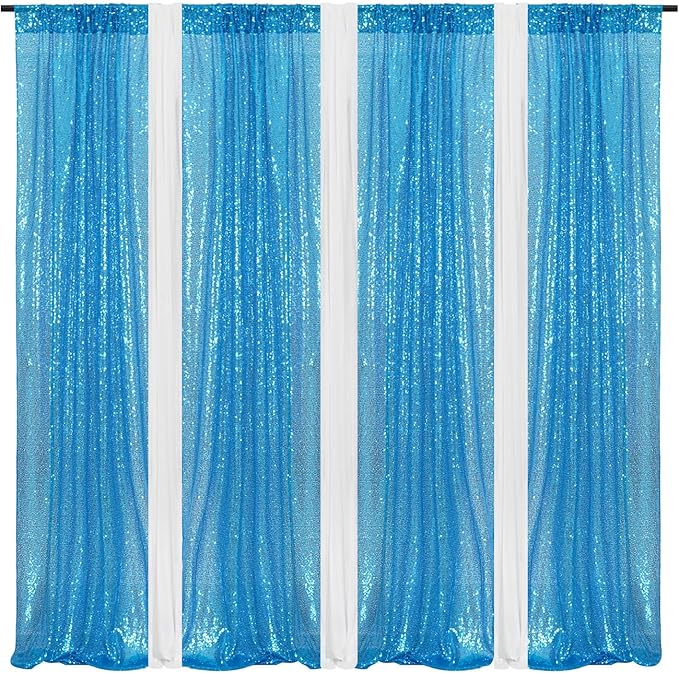 Poise3EHome Turquoise Sequin Backdrop Curtains, 2 Panels Sequin Backdrop - Image 9