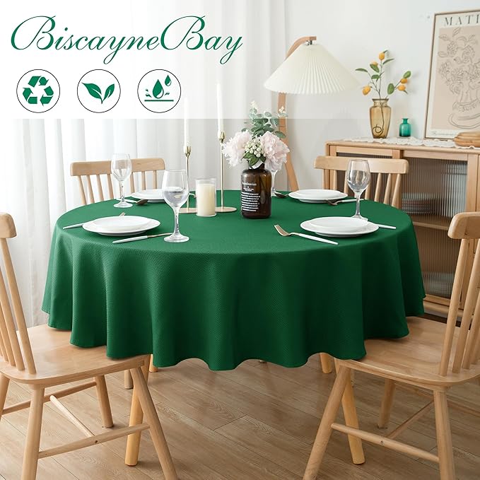 Biscaynebay 6 Pack Textured Fabric Round Tablecloths 60", Hunter Green Water - Image 2