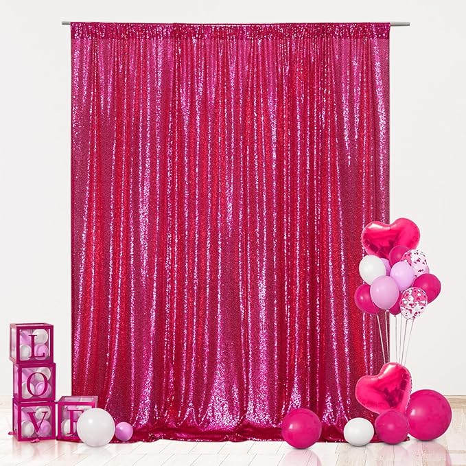 Eternal Beauty Hot Pink Sequin Backdrop, 20x10 Ft Glitter Background Curtains - Image 2