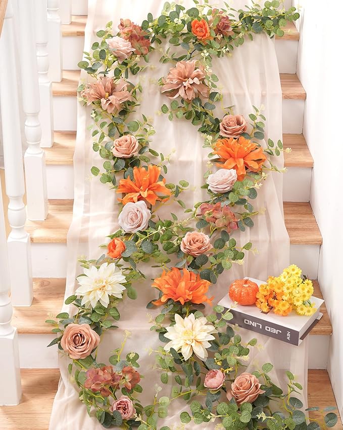 Waipfaru 2Pcs Fall Garland Decor, 6.07Ft Eucalyptus Flower - Image 5