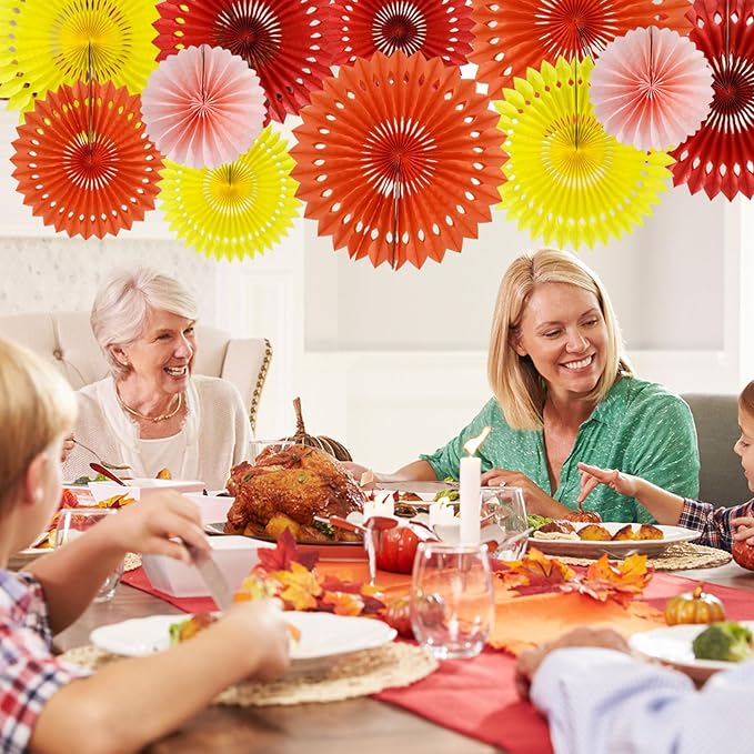 BEISHIDA Fall Orange Hanging Honeycomb Round Paper Fans Decoration Set - Image 6