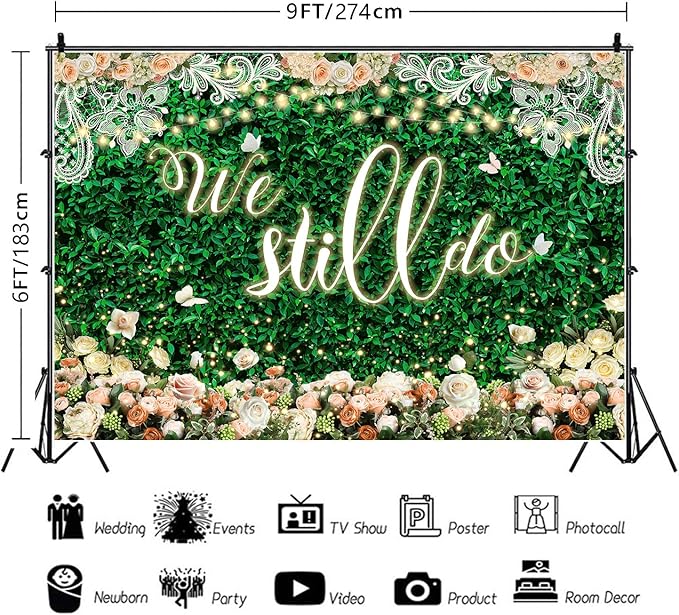 We Still Do Backdrop Green Leaves Lace Wedding Anniversary Photography - Image 3