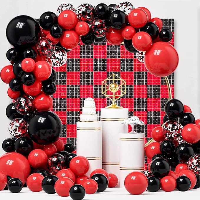 12PCS Black Red Shimmer Wall Backdrop, Square Sequin Photo Backdrops Panel - Image 3