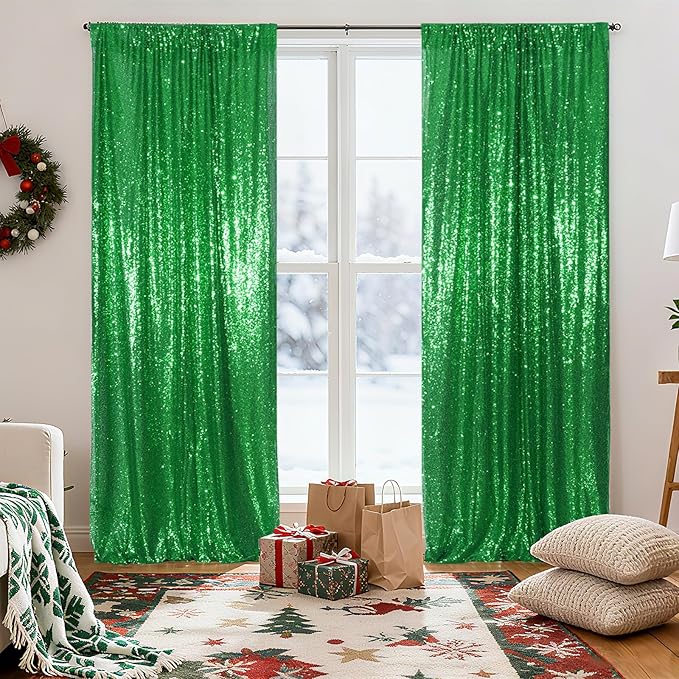 Poise3EHome Green Sequin Backdrop Curtain, 2 Panels 2FTx8FT Glitter Background - Image 8