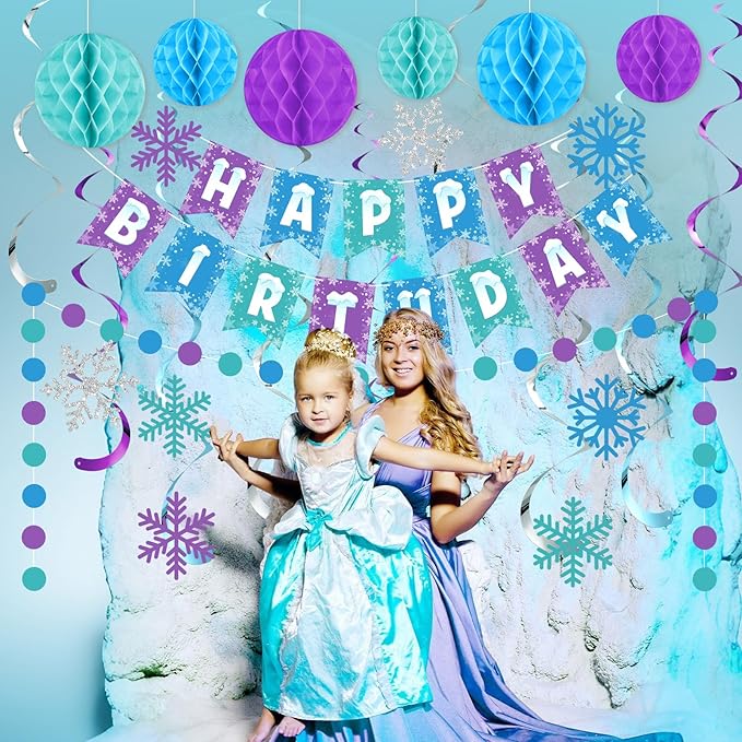 Funrous Snowflake Birthday Decorations Happy Birthday Banner Snowflake Hanging - Image 4