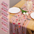 6PCS Pink Floral Table Runner 10 FT, Embroidery Daisy Table Runners Seasonal by Hugestar