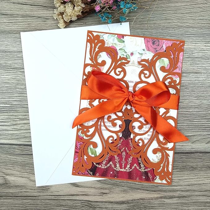 25PCS Terracotta Laser Cut Wedding Invitations Cards - Image 3