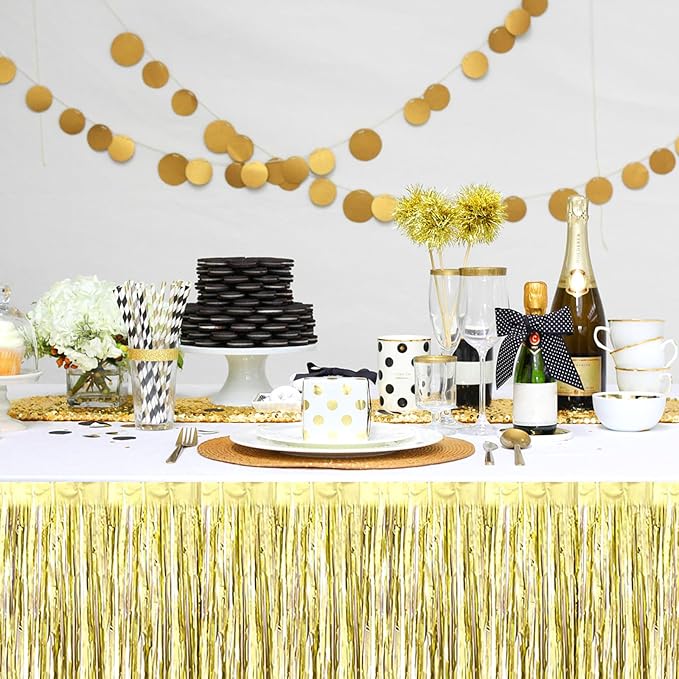 3 Pack 29x108 Inch Light Gold Foil Fringe Table Skirts Metallic Banner - Image 7