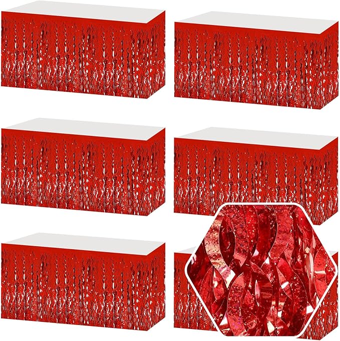 6Pack 29 x108 Inch Red Wave Foil Fringe Table Skirts Metallic Banner by Ferwzsr