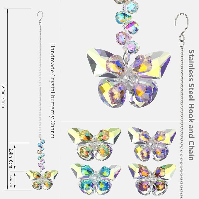 HDCRYSTALGIFTS 4pcs Crystal Butterfly Suncatchers - Image 6