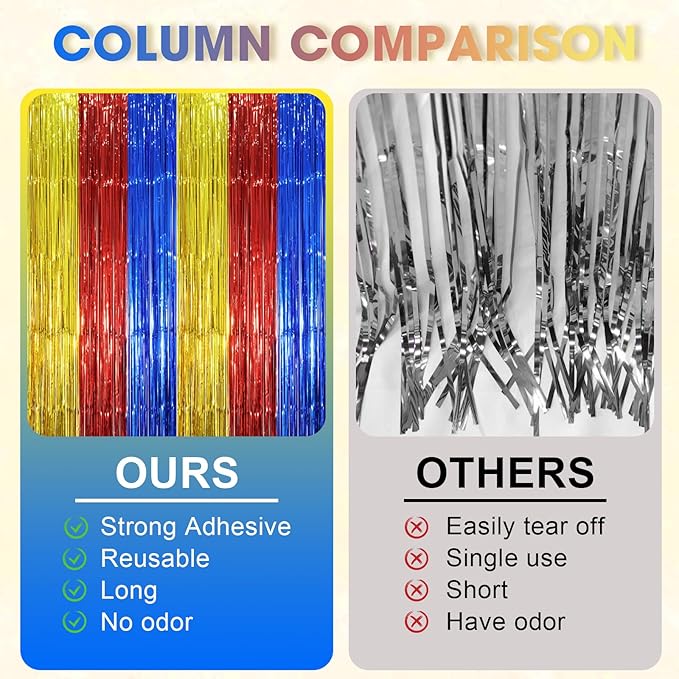 2 Pack Blue Red Gold Foil Fringe Backdrop Curtains, Tinsel Streamers Party - Image 4