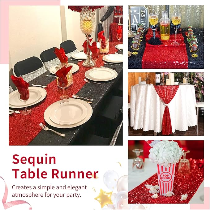 Red Table Runners 10 Packs 12x108 Inch Glitter Sequin Table Runners - Image 7