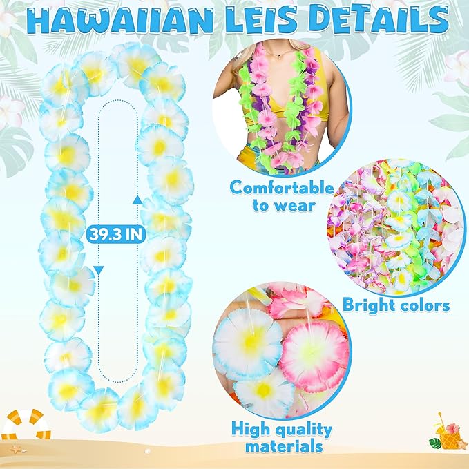 50PCS Hawaiian Leis, Leis for Luau Party Decor, Hawaiian Leis Colorful Tropical - Image 2