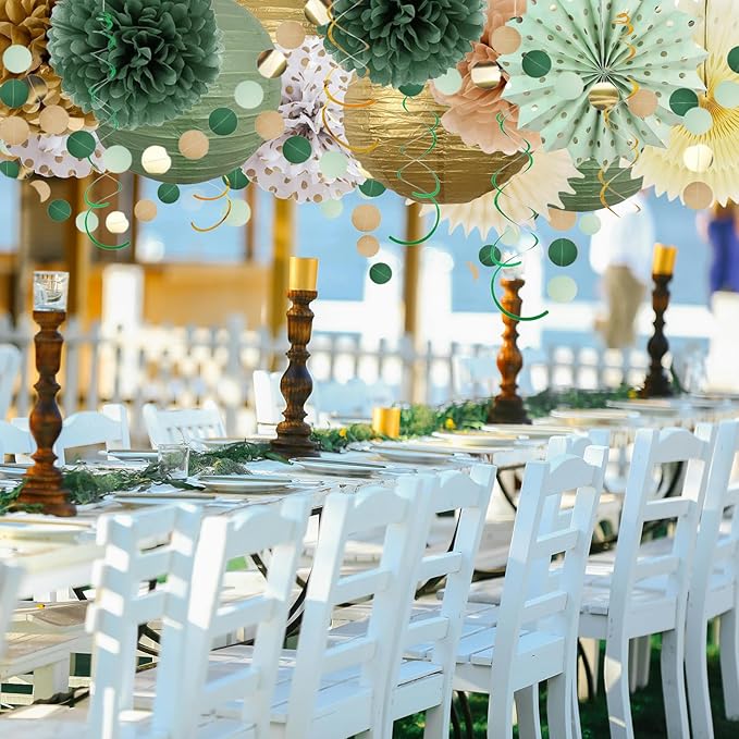 23PCS Sage Green Party Decoration, Pom Poms Flowers, Hanging Party Garland - Image 6