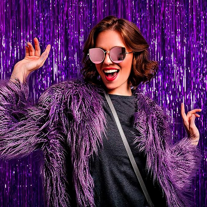 4 Pack Purple Foil Fringe Curtain Backdrop, 3.28Ft x 8.2Ft Metallic Tinsel Foil - Image 6