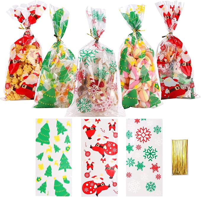 LOKIQNG 150PACK Christmas Cellophane Bags Treat Cookie Gift Bags by LOKQING