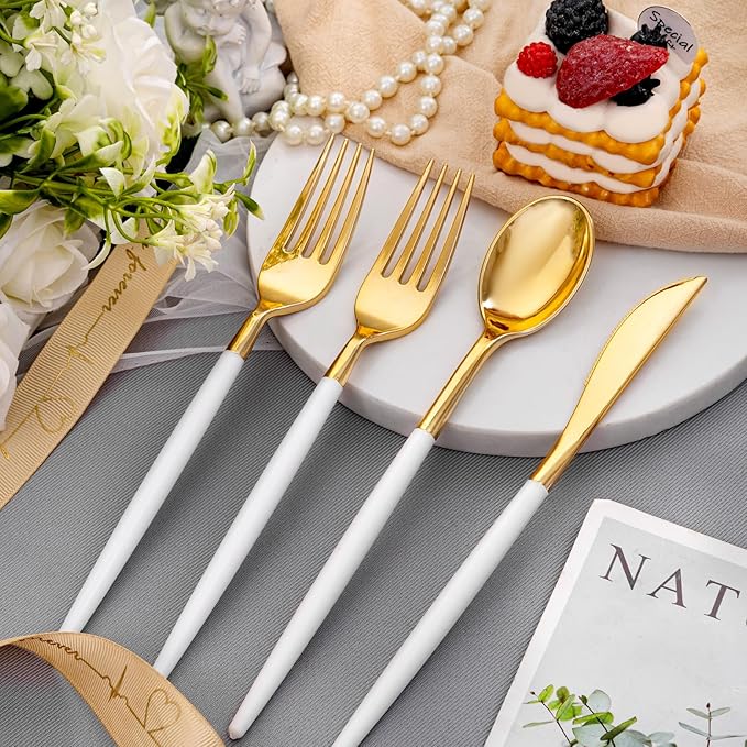 SUT Gold Plastic Silverware, 80 Gold Plastic Forks, 40 Gold Knives, 40 Gold - Image 3