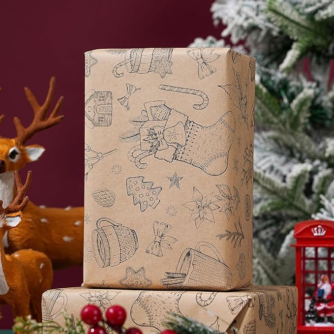 Ulmasinn Vintage Christmas Wrapping Paper Roll - Image 4