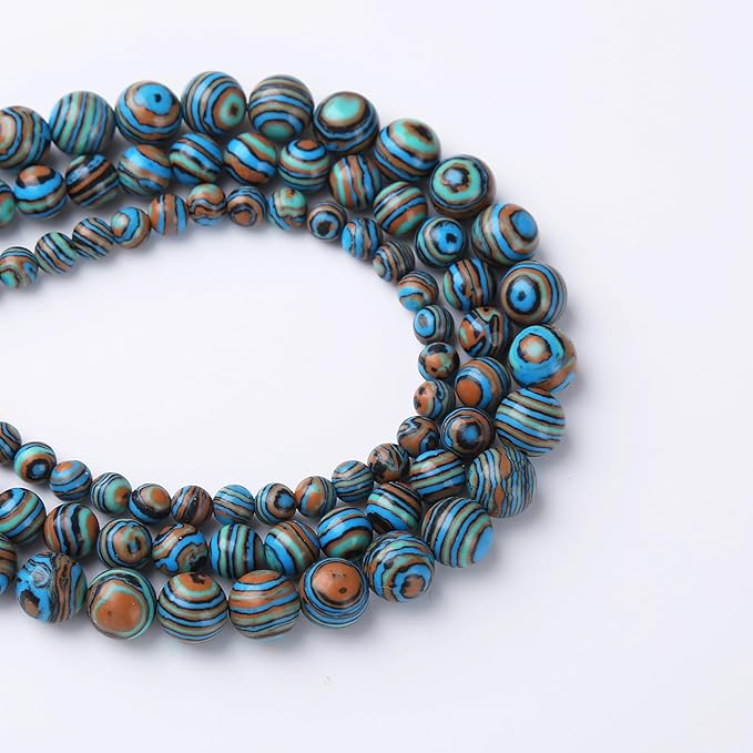 Blue Peacock Turquoise Stone Beads Gemstone Round Crystal Energy Jade Beads - Image 3