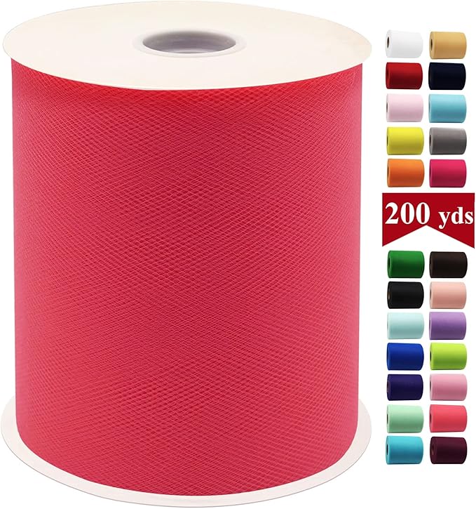 Coral Tulle Fabric Rolls 6 Inch by 200 Yards Fabric Spool Tulle Ribbon by IONTACH