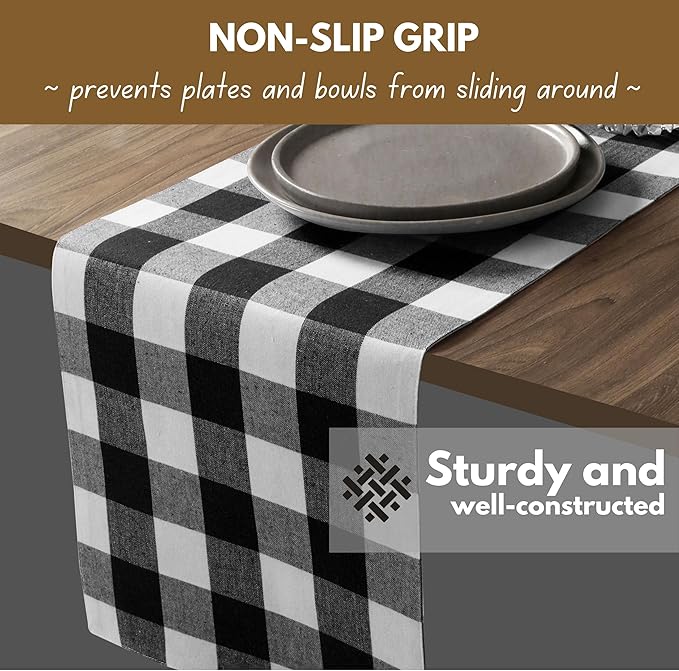 Native Fab Buffalo Check Plaid Table Runner, 100% Cotton, 13x108 Inches - Image 5
