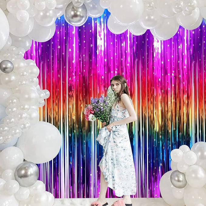 Sparkly Rainbow Gradient Tinsel Foil Fringe Curtain Metallic Streamers - Image 6