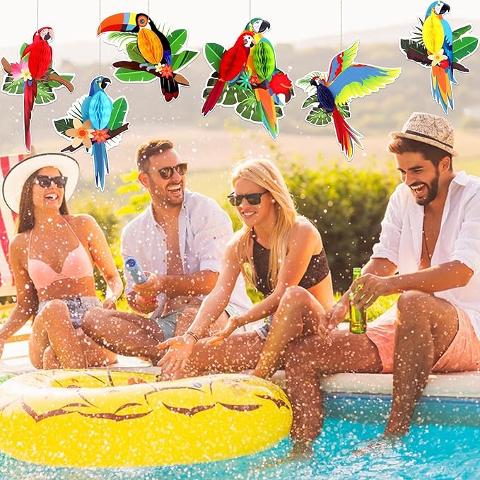 6Pieces Tropical Birds Honeycomb Parrot Paper Cutouts Decorations, Hawaiian - Image 7