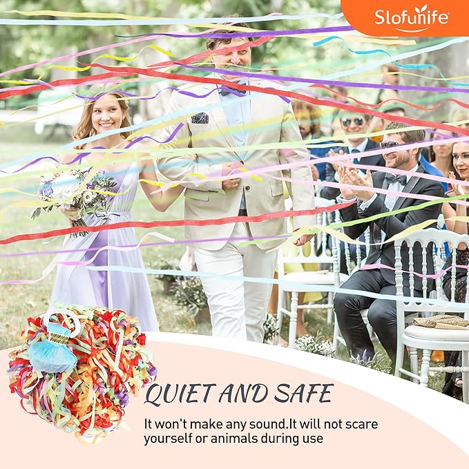 No Mess Streamers 50pack, Colorful Confetti Poppers, Hand Throw Party Poppers - Image 6