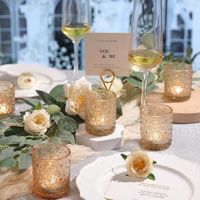 Gold Votive Candle Holder Set of 36, Flower Tea Lights Candles Holders - Image 6