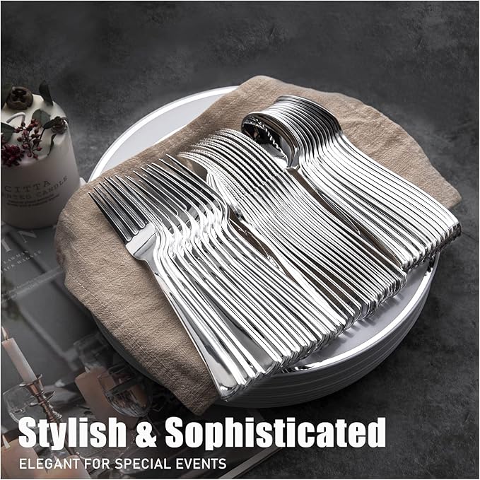 WDF 160 Pieces Silver Plastic Silverware - Image 5