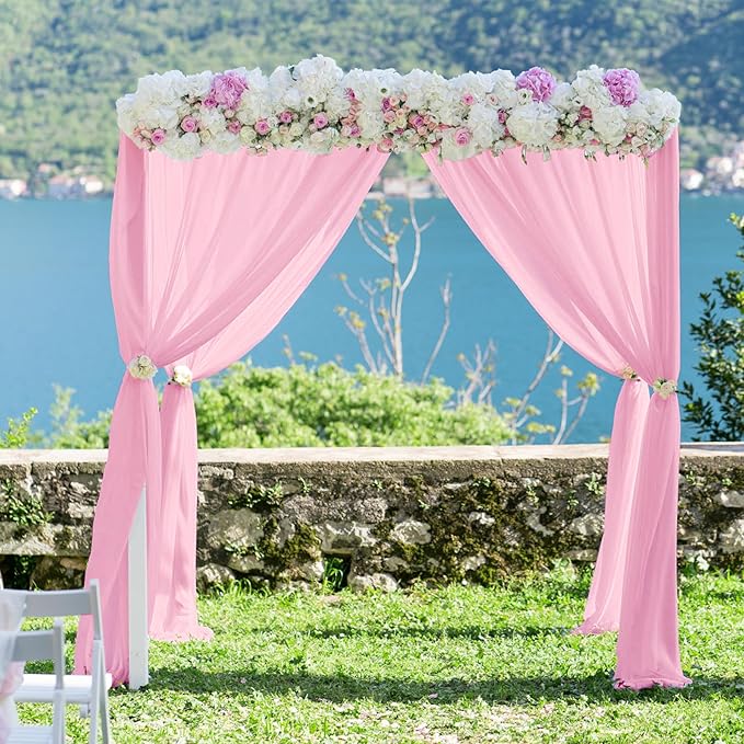 PARTISKY 10x7ft Pink Chiffon Backdrop Curtains, Wrinkle-Free Sheer Fabric Photo - Image 5