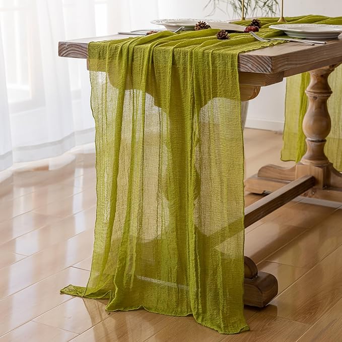 Moss Green Cheesecloth St Patricks Day Table Runner Gauze 120 Inch 10 FT Rustic - Image 2