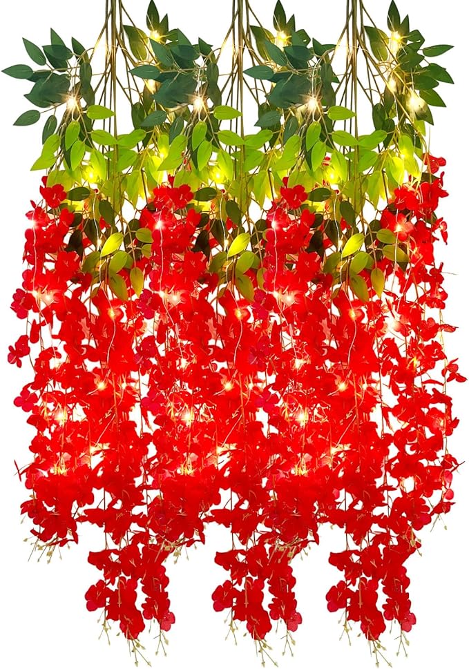 12 Pack Red Wisteria Hanging Flowers Garland by Luerbi