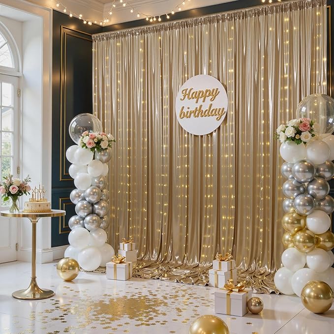 20x10 ft Champagne Sequin Backdrop Curtain - Image 8