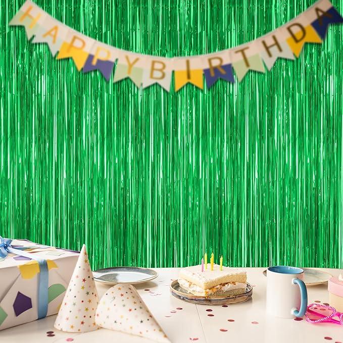 4 Pack Green Streamers, 3.28 FT x 7.05 FT Birthday Tinsel Backdrop, Metallic - Image 7