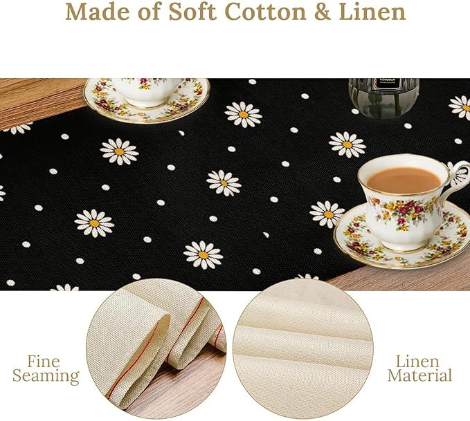 Daisy Floral Table Runner, Farmhouse Abstract Spring Seasonal Summer Blue White - Image 5