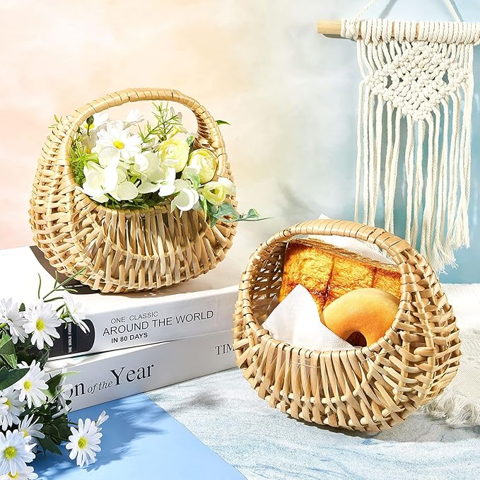 Taiyin 12 Pack Rattan Flower Girl Basket Small Half Moon Straw Wicker Basket - Image 4